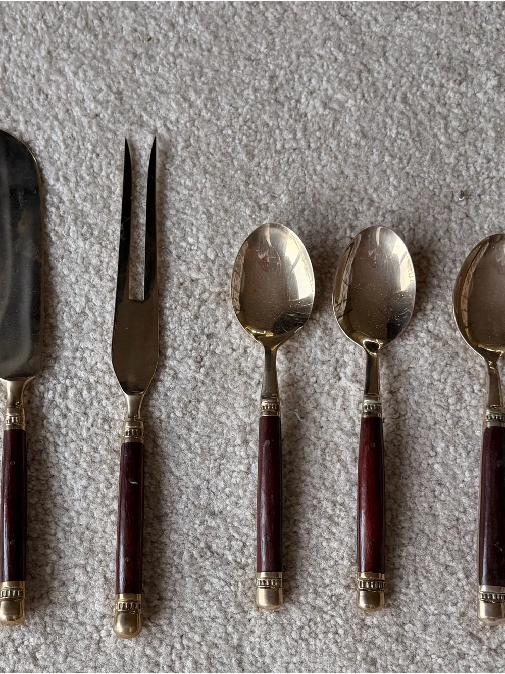 Set of Vintage Mid-Century Modern Thai Brass & Rosewood  Flatware